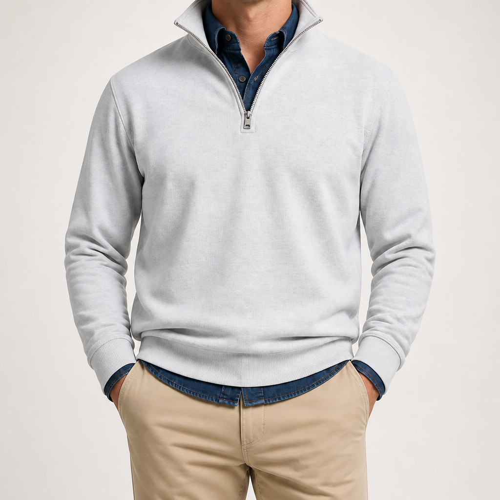 Abel | Half Zip Fleece Mens Sweatshirt, White