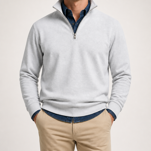 Abel | Half Zip Fleece Mens Sweatshirt, White