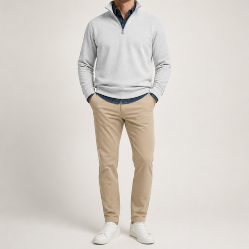 Abel | Half Zip Fleece Mens Sweatshirt, White