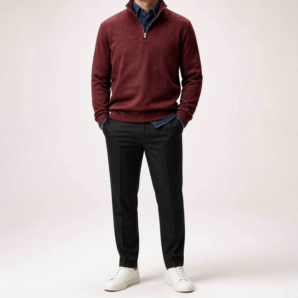 Abel | Half Zip Fleece Mens Sweatshirt, Wine Red