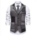 Abel | Mens Vintage Retro Single Breasted Party Vest - Grey Grid