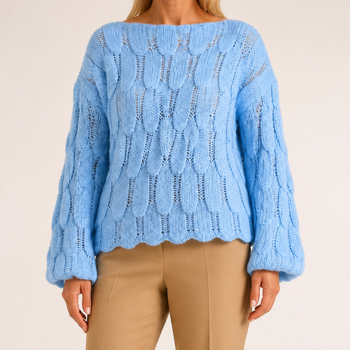 Adair | Womens Knitted Loose Pullover Long Sleeve Jumper Sweater, Light Blue