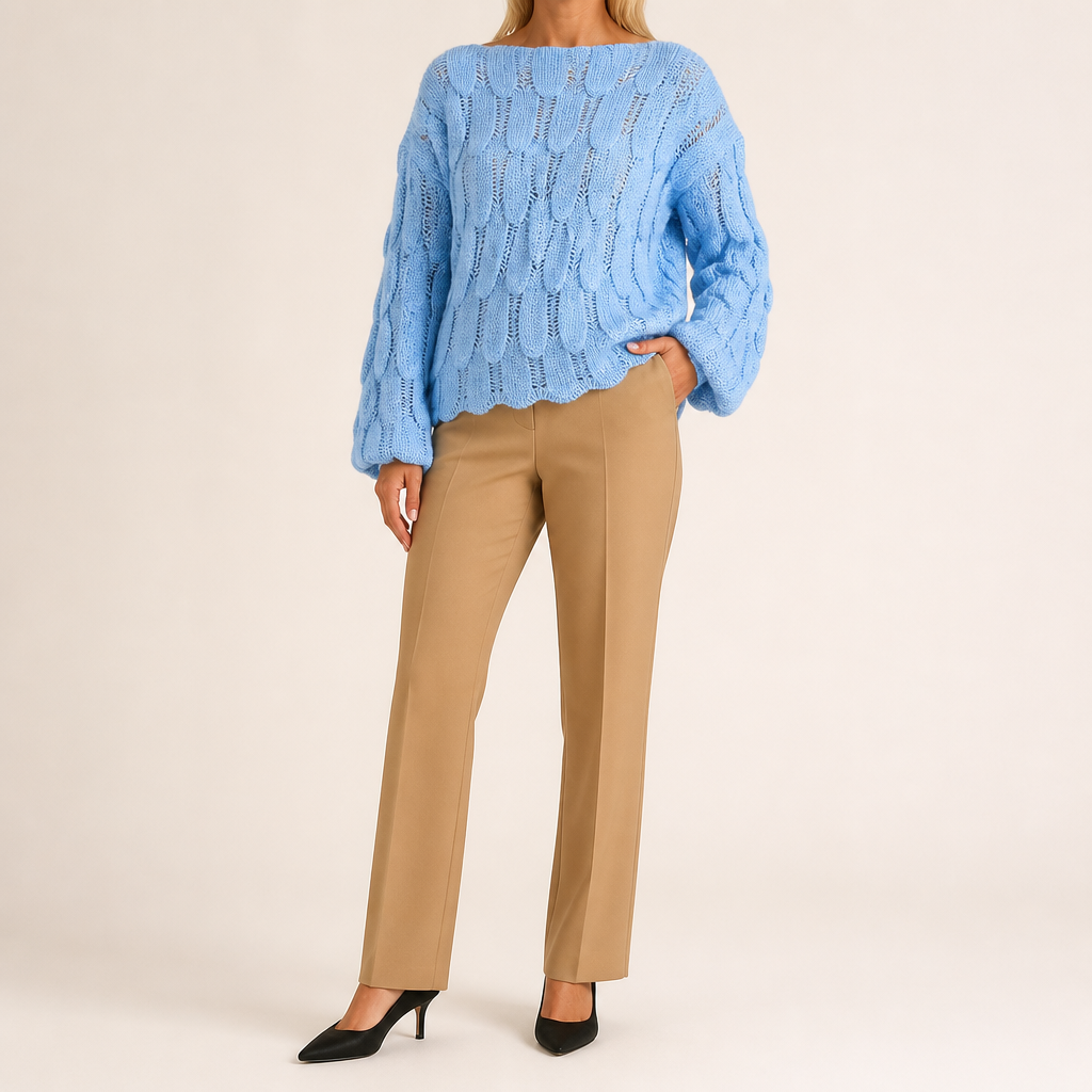 Adair | Womens Knitted Loose Pullover Long Sleeve Jumper Sweater, Light Blue