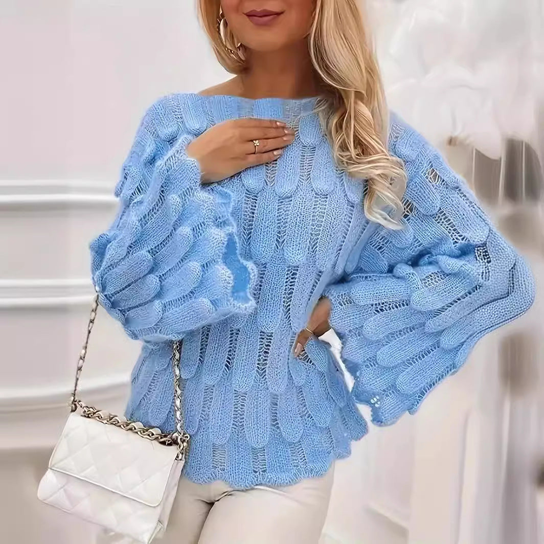 Adair | Womens Knitted Loose Pullover Long Sleeve Jumper Sweater - Light Blue