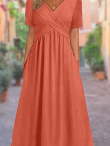 Adaline | Womens Short Sleeve Wrap Waist Long Maxi Wedding Guest Summer Dresses - 3