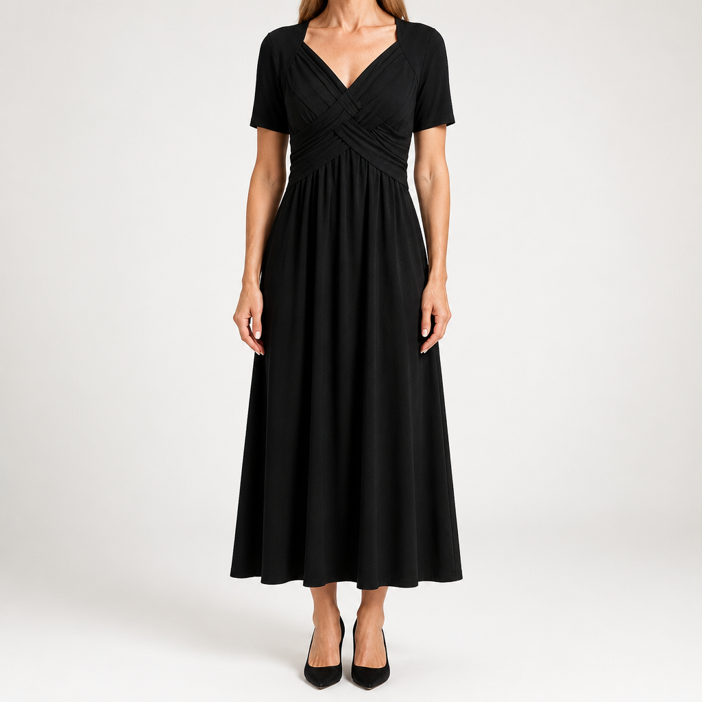 Adaline | Womens Short Sleeve Wrap Waist Long Maxi Wedding Guest Summer Dresses, Black