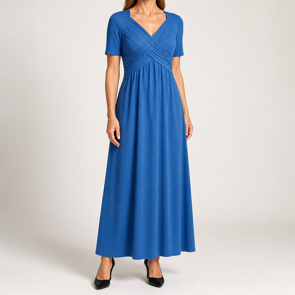 Adaline | Womens Short Sleeve Wrap Waist Long Maxi Wedding Guest Summer Dresses, Blue