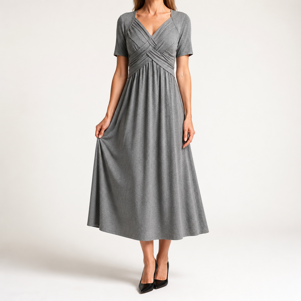 Adaline | Womens Short Sleeve Wrap Waist Long Maxi Wedding Guest Summer Dresses, Grey