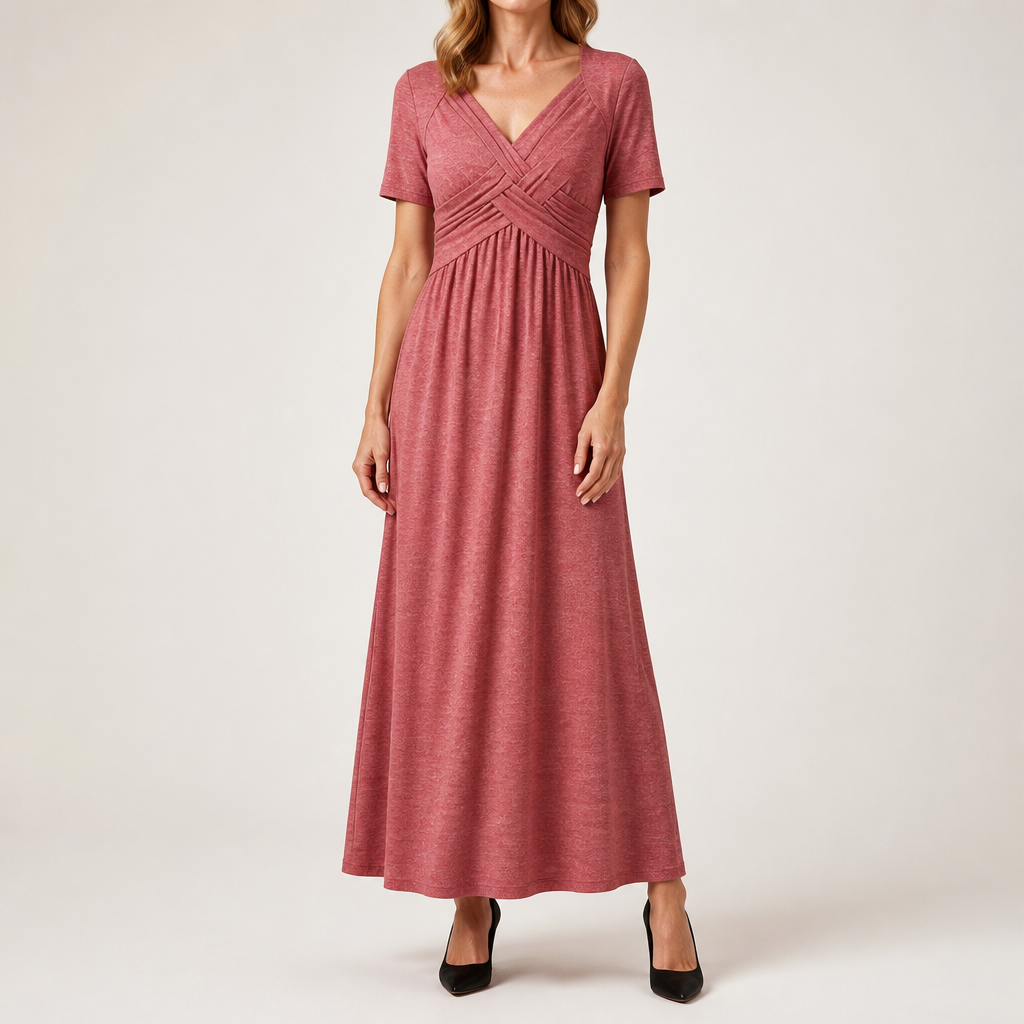 Adaline | Womens Short Sleeve Wrap Waist Long Maxi Wedding Guest Summer Dresses, Watermelon Red