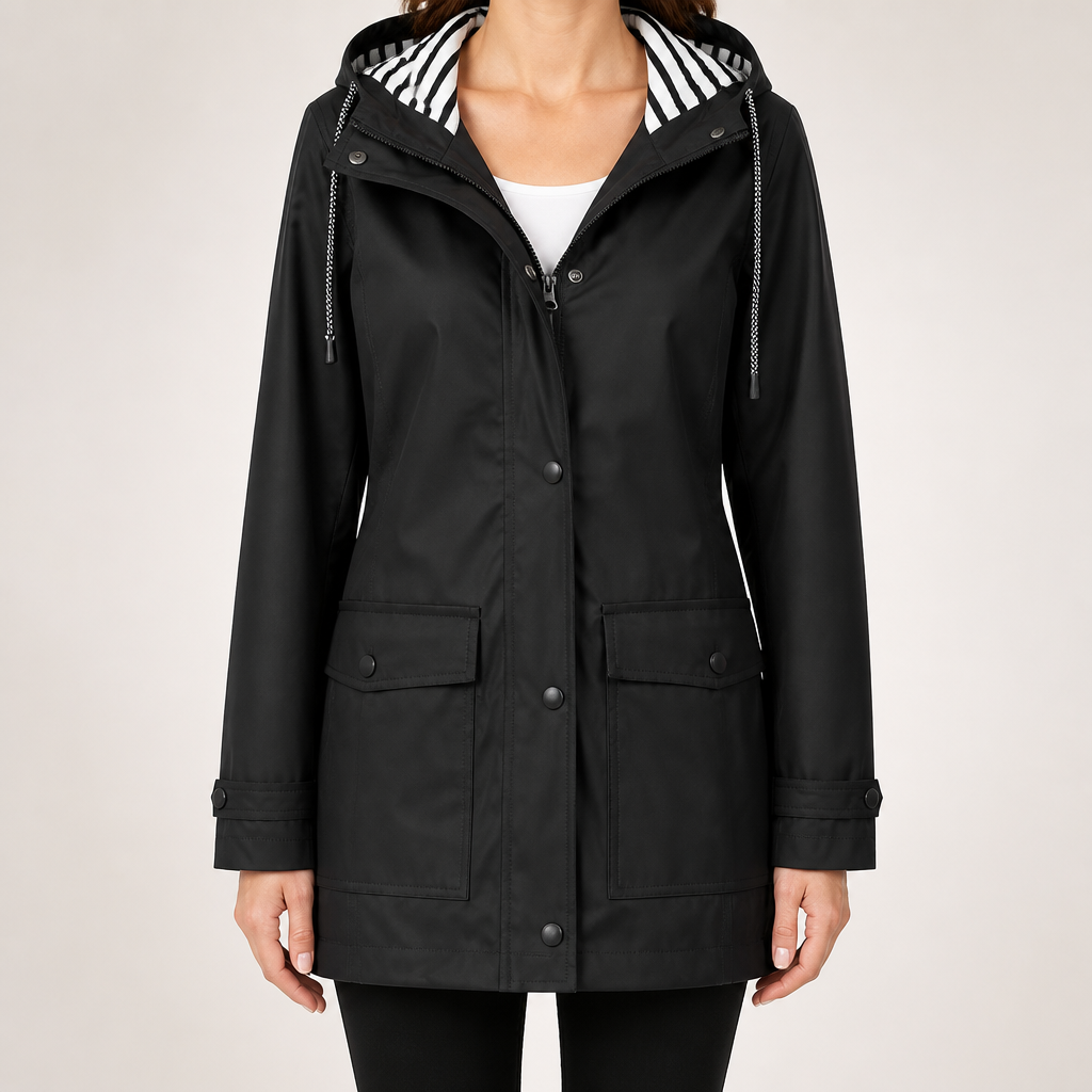 Adaline | Womens Waterproof Jacket Hooded Windproof Lightweight Rain Coat, Black
