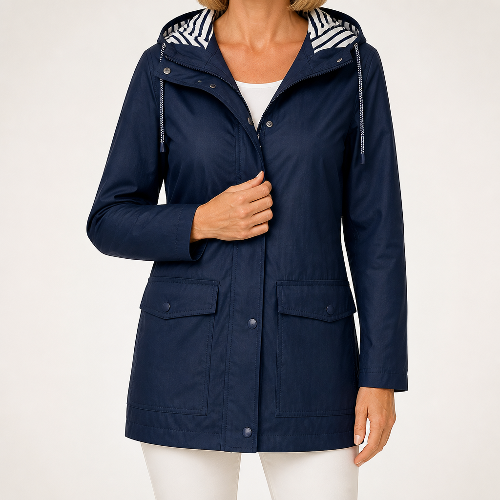 Adaline | Womens Waterproof Jacket Hooded Windproof Lightweight Rain Coat, Dark Blue