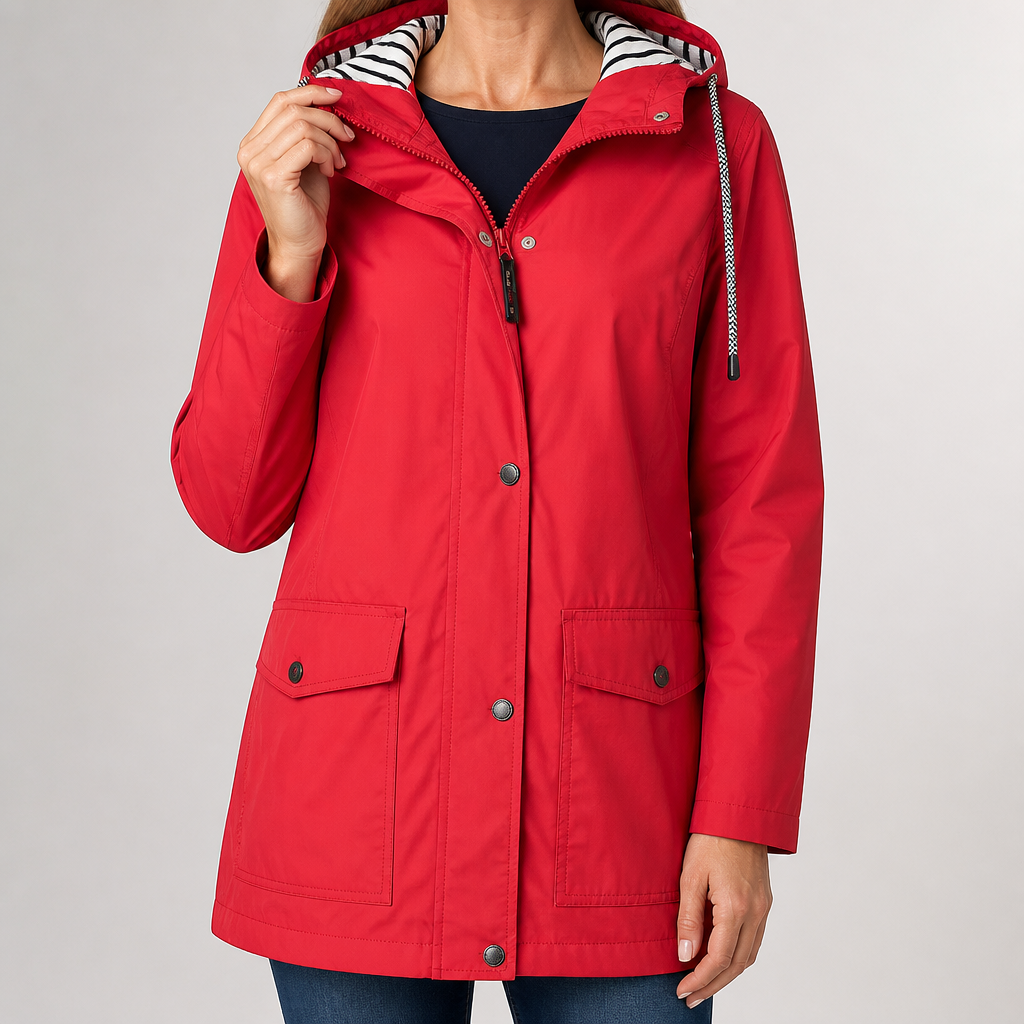 Adaline | Womens Waterproof Jacket Hooded Windproof Lightweight Rain Coat, Red