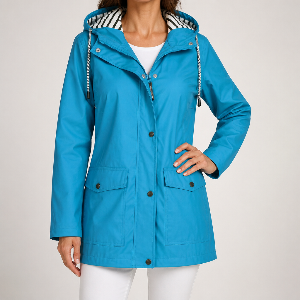 Adaline | Womens Waterproof Jacket Hooded Windproof Lightweight Rain Coat, Sky Blue