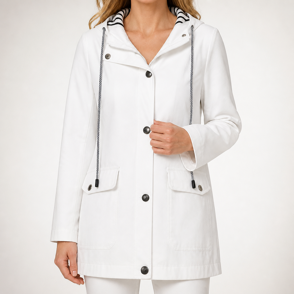 Adaline | Womens Waterproof Jacket Hooded Windproof Lightweight Rain Coat, White