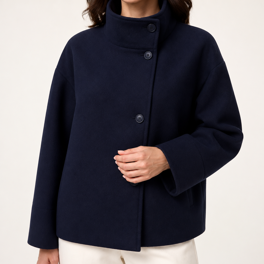 Adelaide | Womens Wool Blend Stand Collar Warm Winter Jacket, Dark Blue