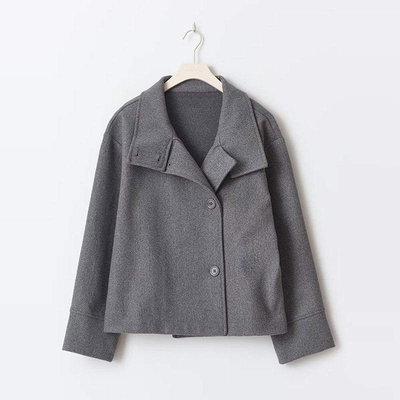 Adelaide | Womens Stand Collar Wool Blend Jacket - Grey Single Breasted