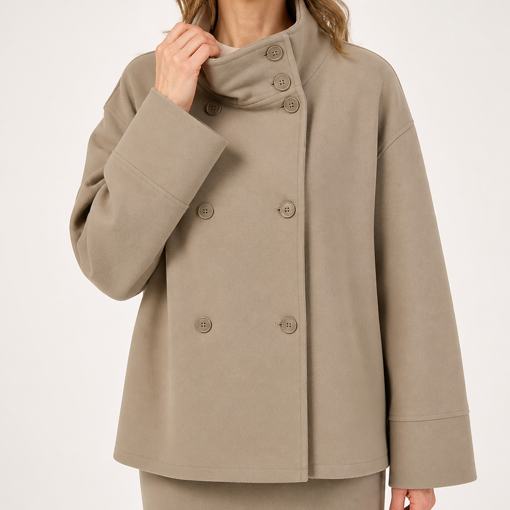 Adelaide | Womens Wool Blend Stand Collar Warm Winter Jacket, Khaki 2