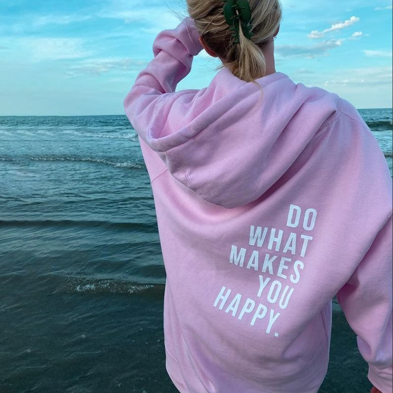 Adeline | Womens Vintage Letter Print Loose Hooded Pullover - 1