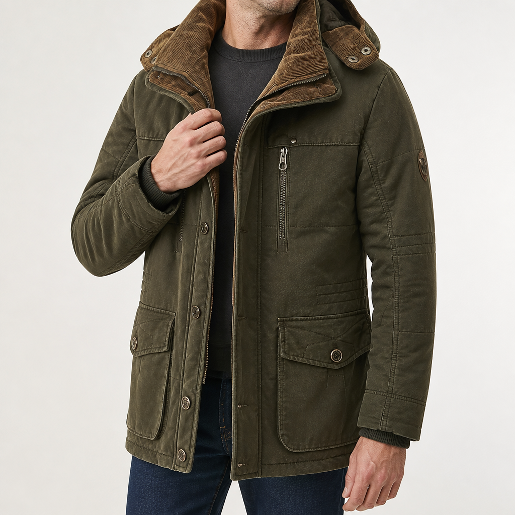 Alaric | Fleece Lined Hooded Mens Winter Padded Coat, Green