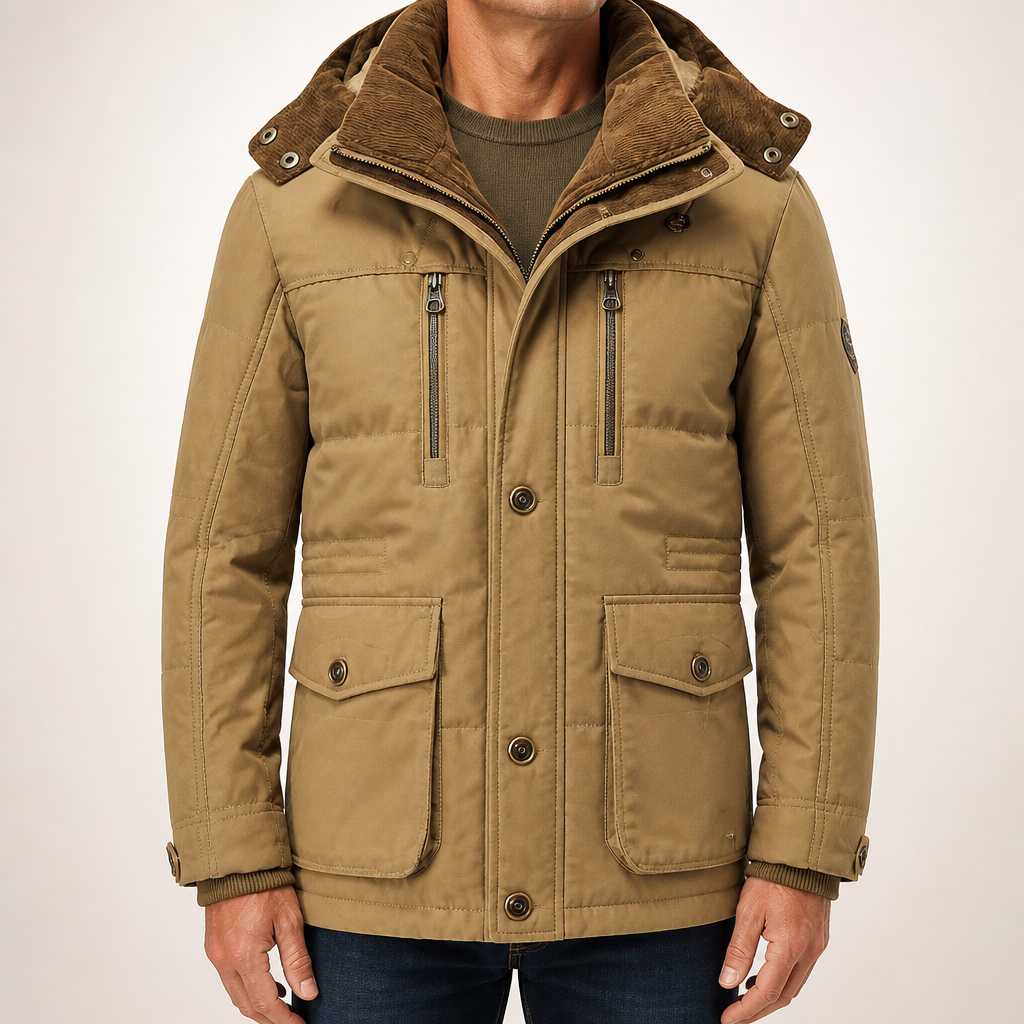 Alaric | Fleece Lined Hooded Mens Winter Padded Coat, Khaki