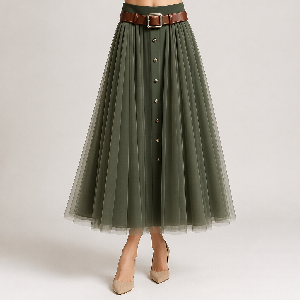 Alaric | Womens Pleated Skirt High Waisted Mesh Midi Skirt, Design 2
