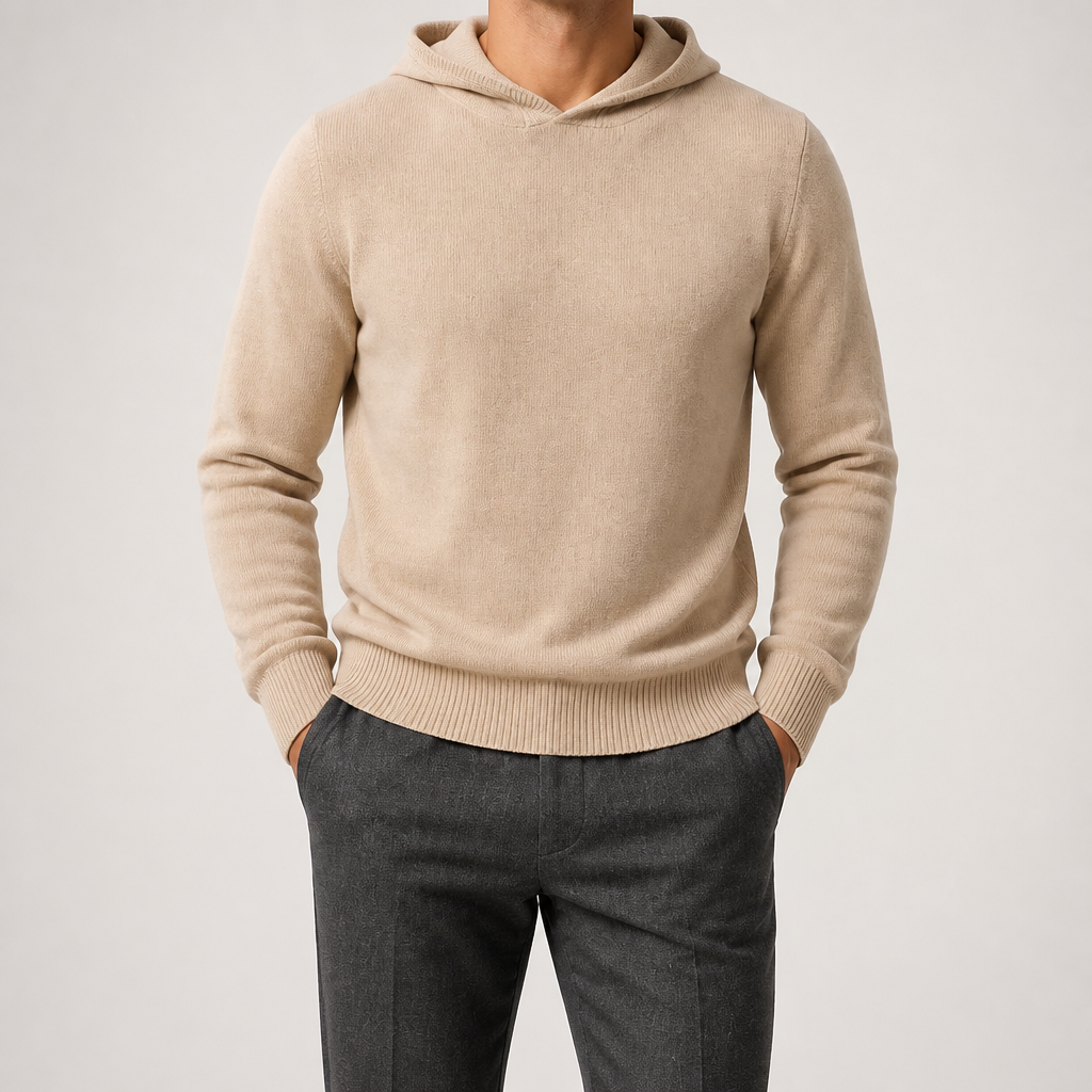 Alden | Mens Cashmere Wool Knitted Hoodie Hooded Jumper, Blue