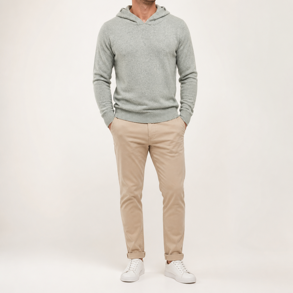 Alden | Mens Cashmere Wool Knitted Hoodie Hooded Jumper, Green Marl