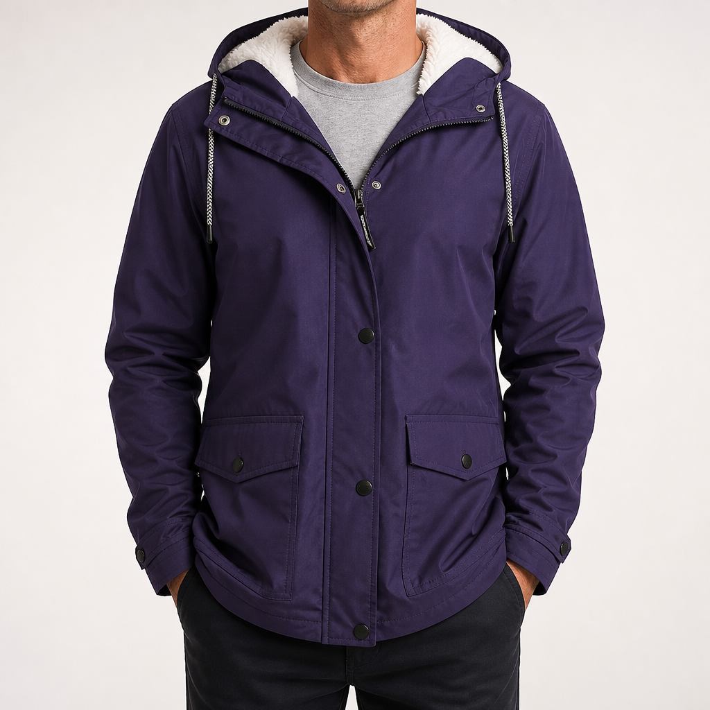 Alden | Mens Waterproof Jacket Fleece Lined Hooded Winter Rain Jacket, Purple