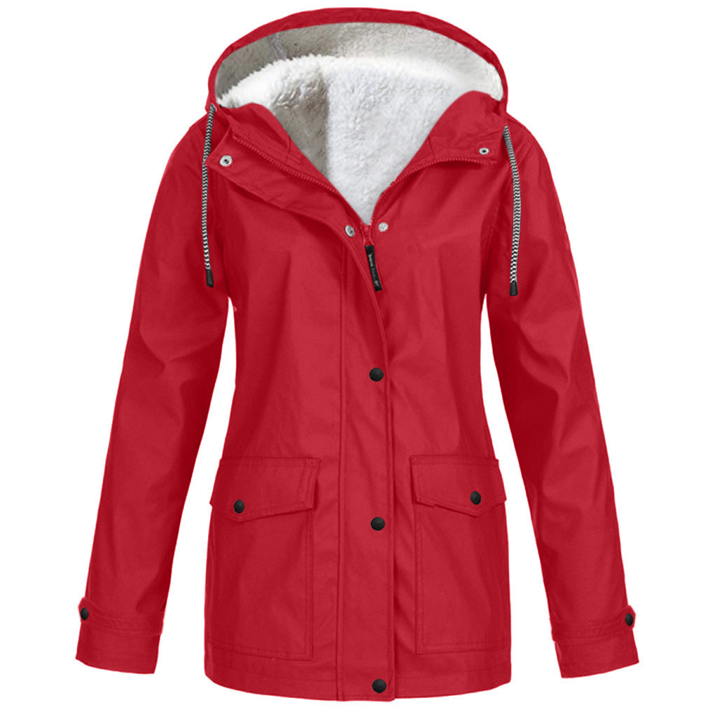 Alden | Waterproof Fleece Lined Hooded Winter Rain Work Soft Shell Jacket - Red