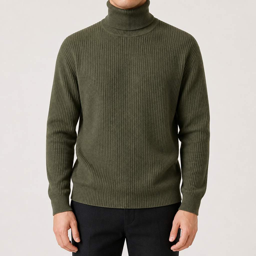 Alistair | Mens Turtleneck Knitted Jumper Roll Neck Base Layer Sweater, Green