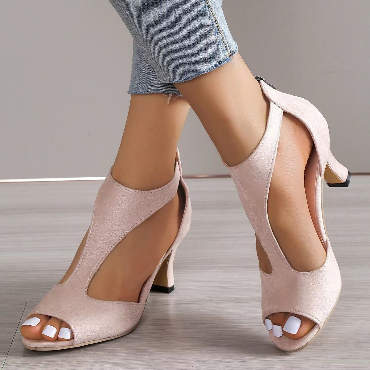 Amara | Womens Open Toe Side Zip Stiletto Heel Black White Sandals - 3