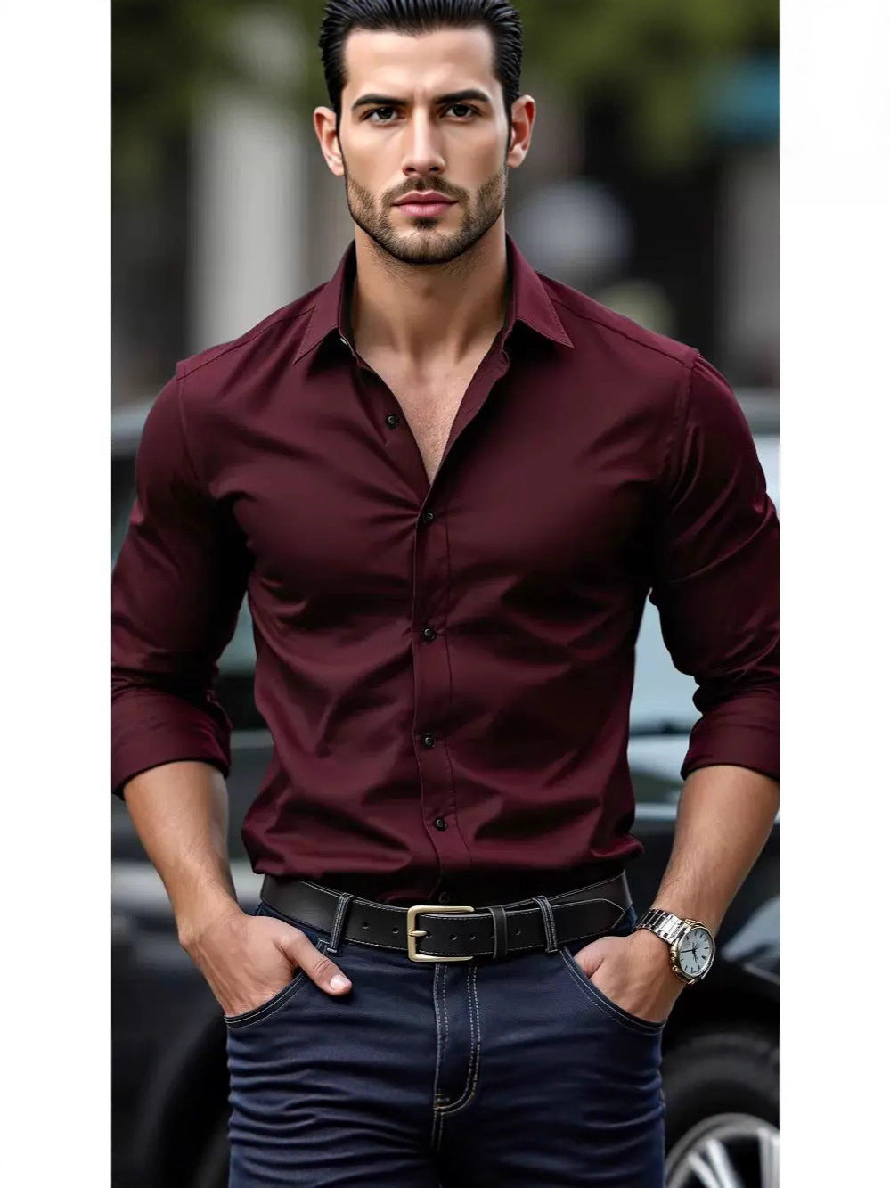 Ambrose | Mens Slim Fit Long Sleeve Formal Business Shirt Non Iron - 3