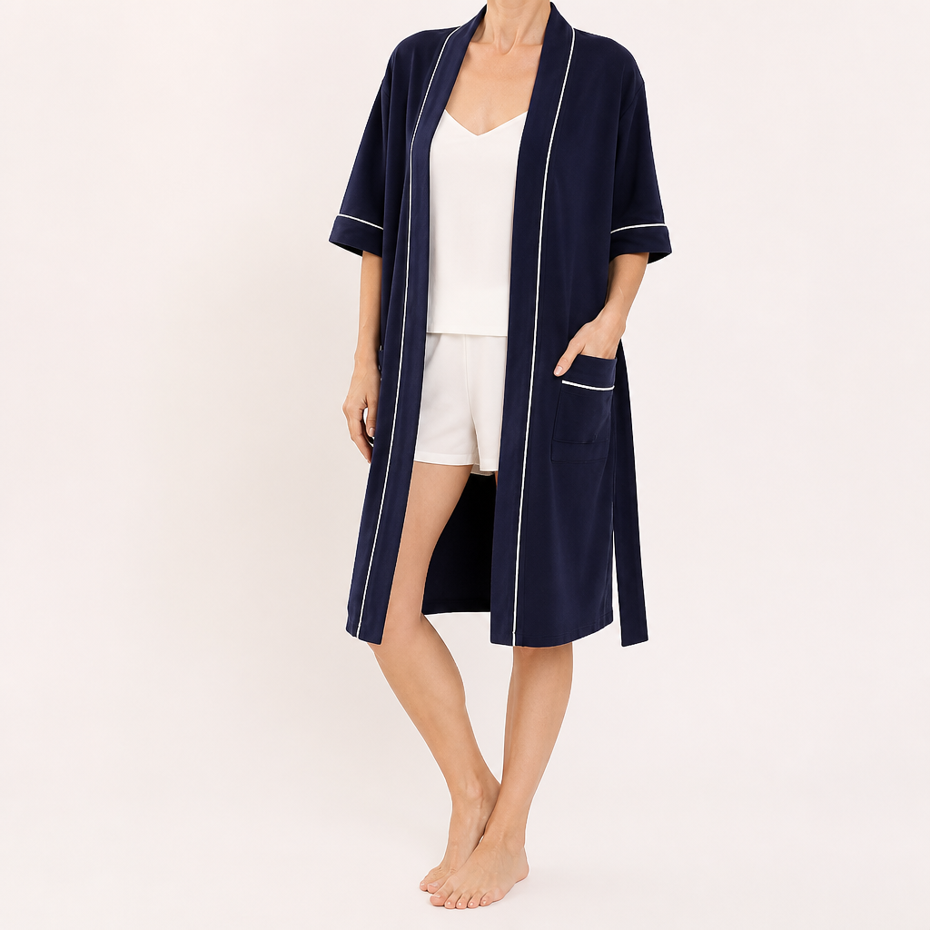Anders | Womens Dressing Gown Cotton Nightgown Robe Loungewear, Blue 2
