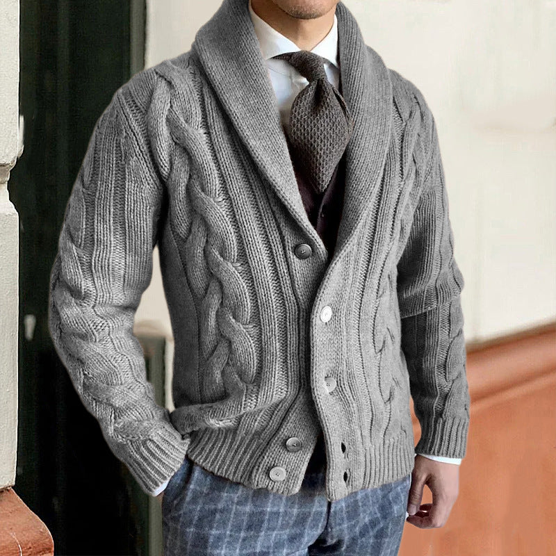 Angus | Mens Lapel Cable Knit Chunky Cardigan - 2