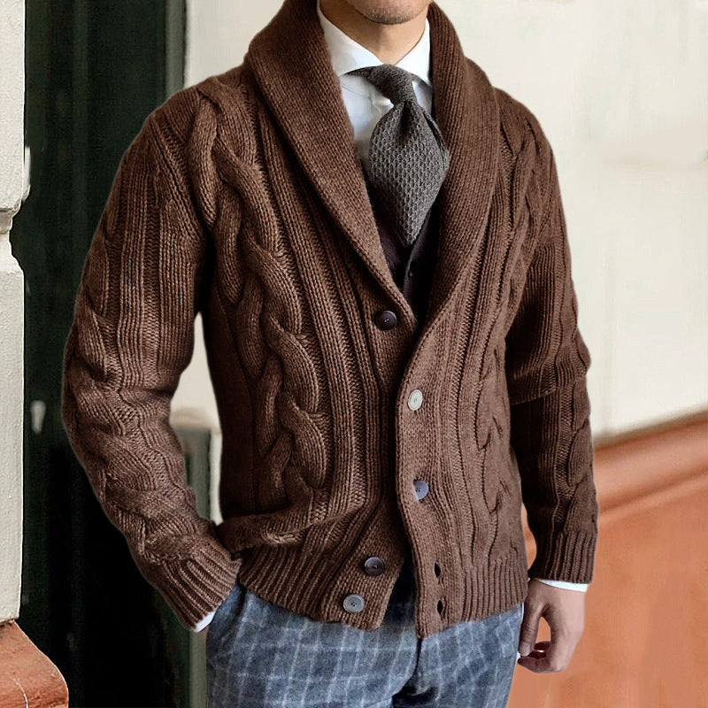 Angus | Mens Lapel Cable Knit Chunky Cardigan - 4