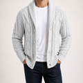 Angus | Mens Lapel Cable Knit Chunky Knitted Cardigan, White