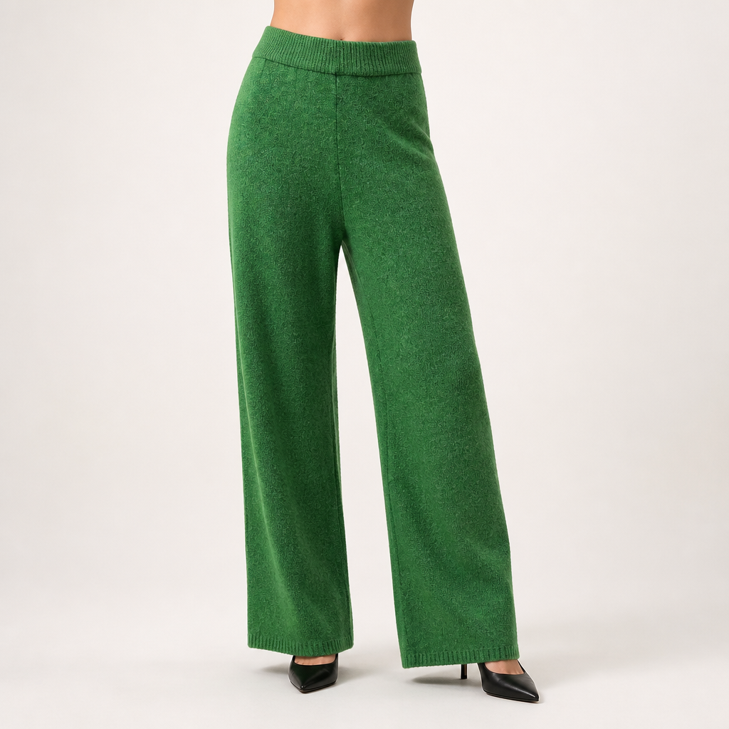 Anouk | Womens Knitted Jumper High Neck Trousers Two Piece Set, Green
