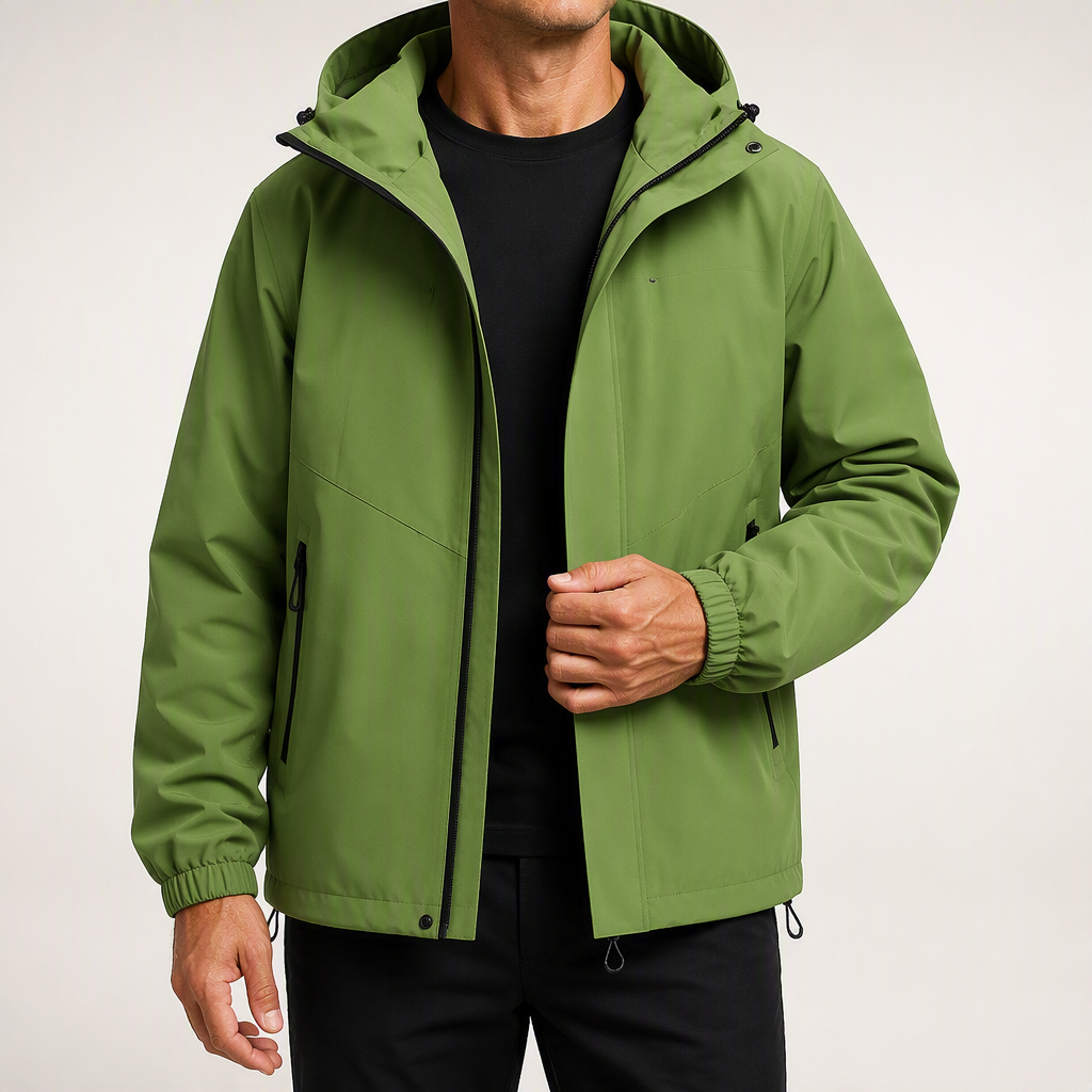 Ansel | Mens Waterproof Windproof Windbreaker Outdoor Hiking Rain Jacket, Green