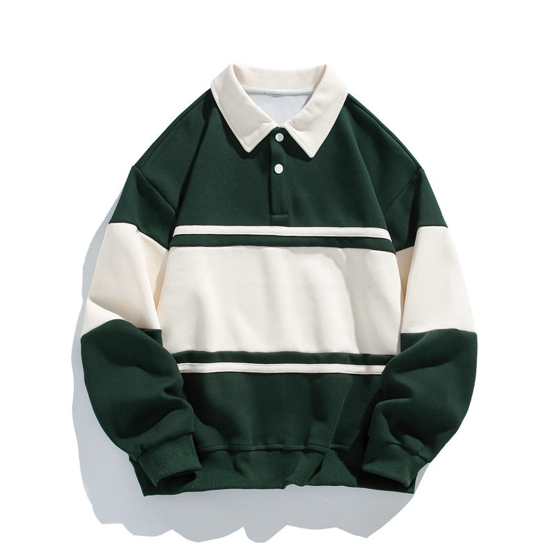 Aubrey | Mens Striped Double Zip Pique Sweatshirt Turn Down Collar - 5