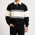 Aubrey | Mens Sweatshirt Striped Double Zip Pique Collar Sweatshirt, Black