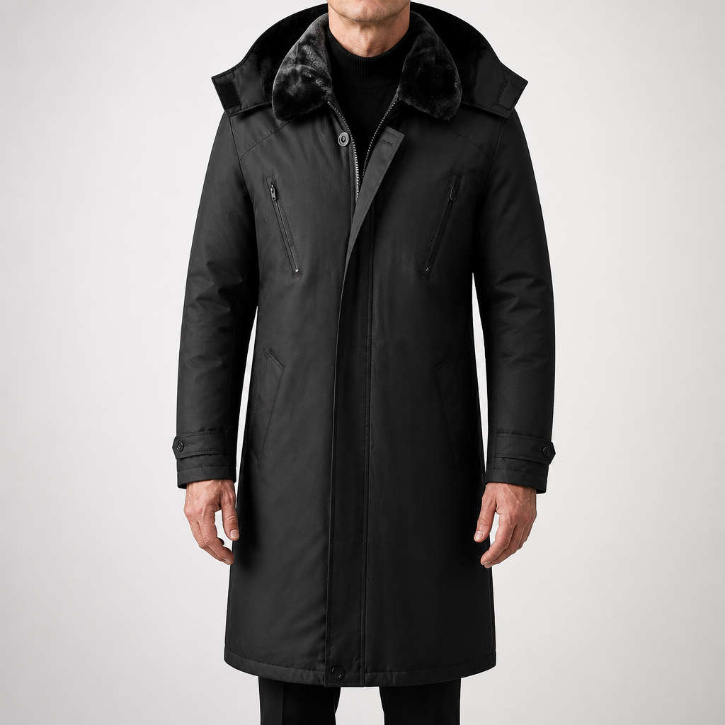 Aurelius | Mens Winter Long Military Padded Warm Thickened Coat, Black