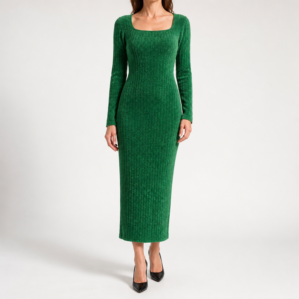 Aviana | Womens Jumper Dress Maternity Knit Long Sleeve Ribbed Dress, Green