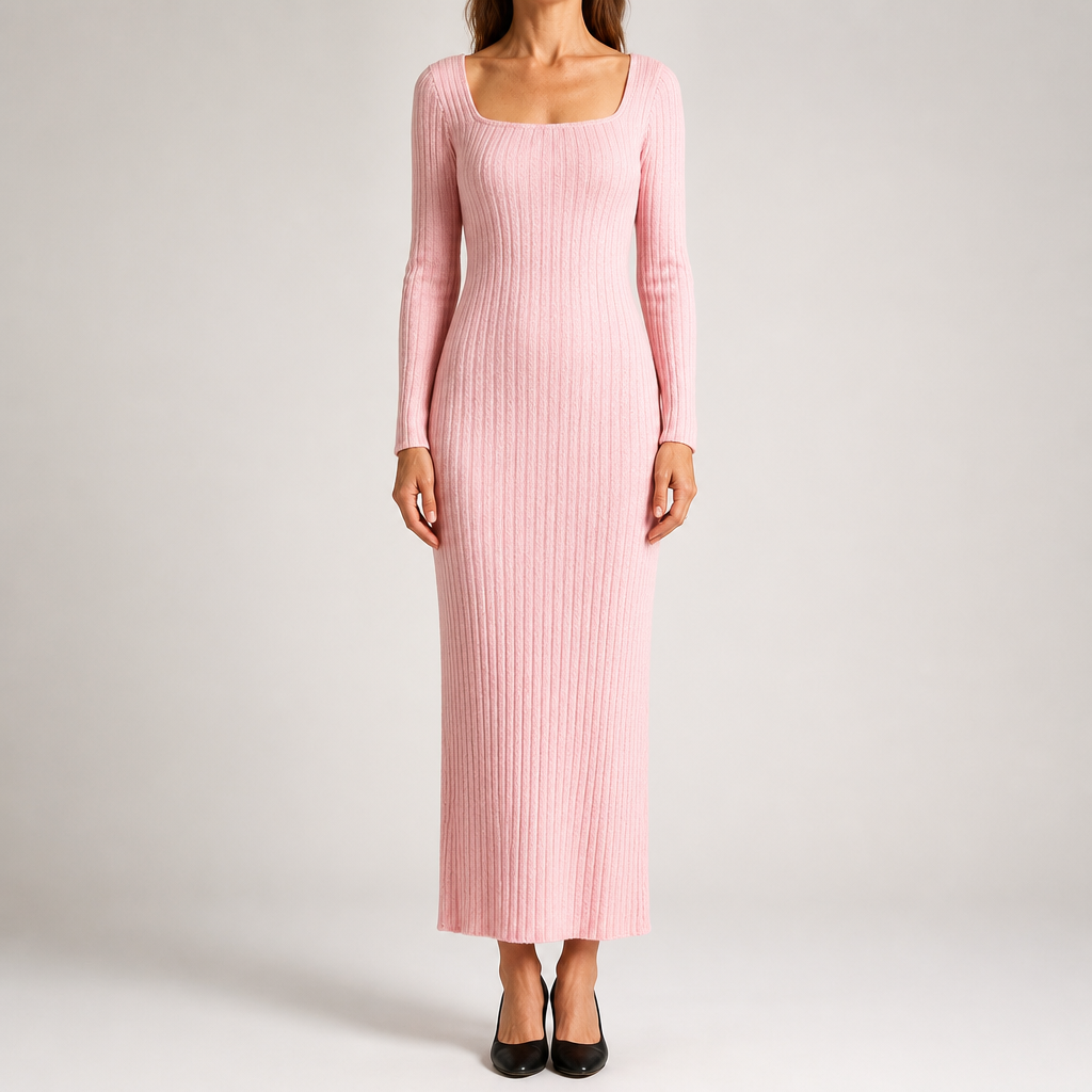 Aviana | Womens Jumper Dress Maternity Knit Long Sleeve Ribbed Dress, Pink