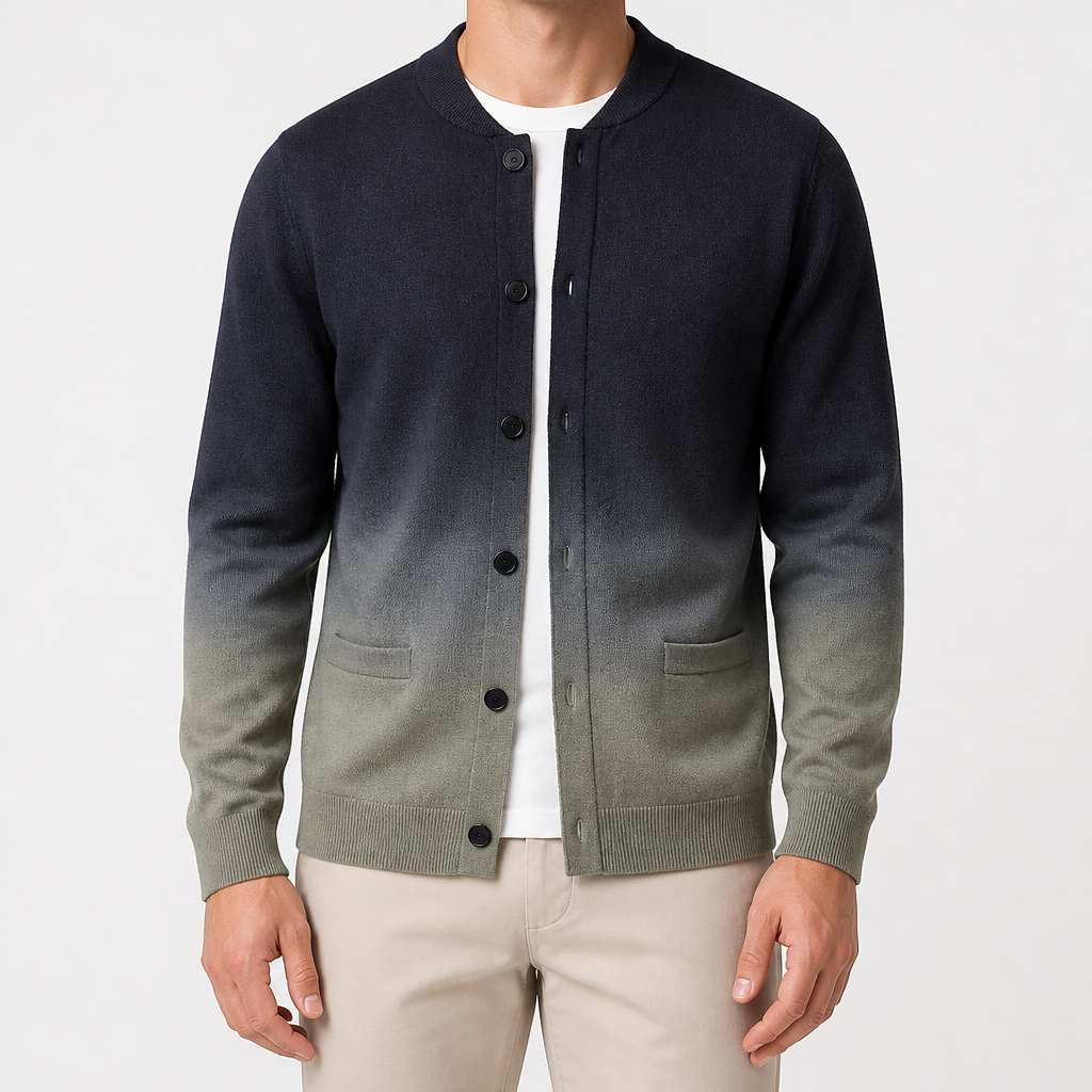 Barnaby | Mens Knit Cardigan Gradient Premium Jumper Sweater Coat, Green