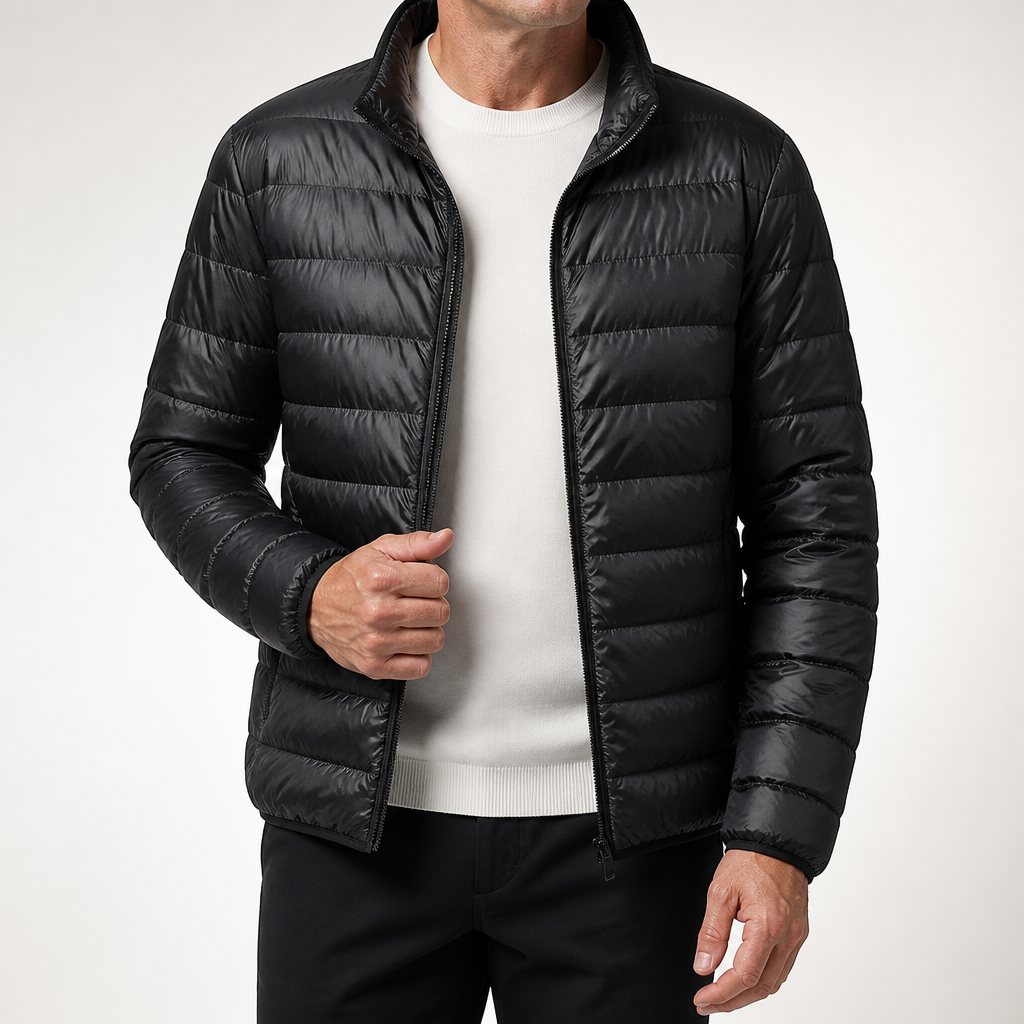 Barnaby | Mens Quilted Lightweight Puffer Winter Hooded Jacket, Black