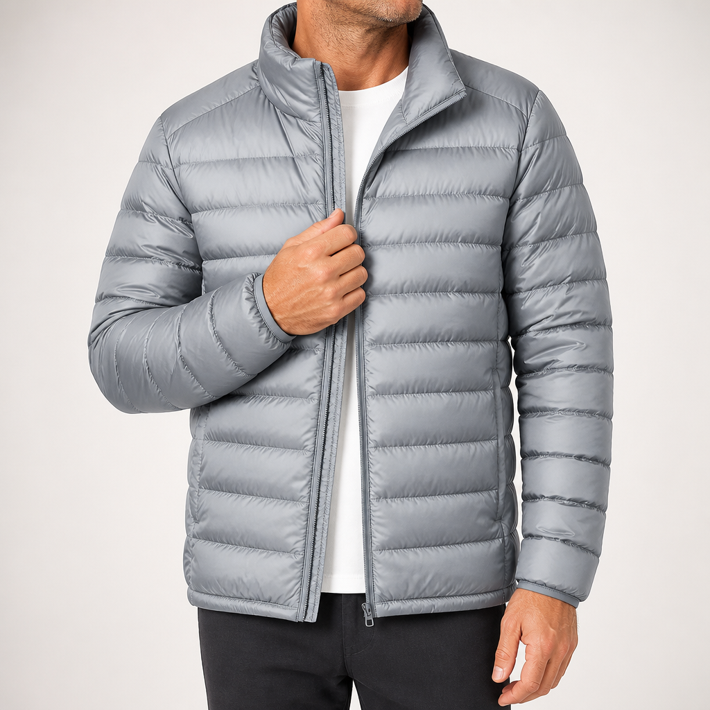 Barnaby | Mens Quilted Lightweight Puffer Winter Hooded Jacket, Grey