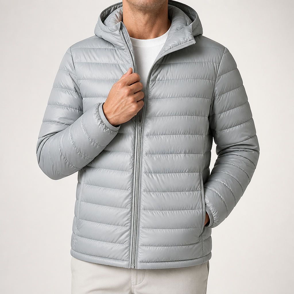 Barnaby | Mens Quilted Lightweight Puffer Winter Hooded Jacket, Grey Hooded