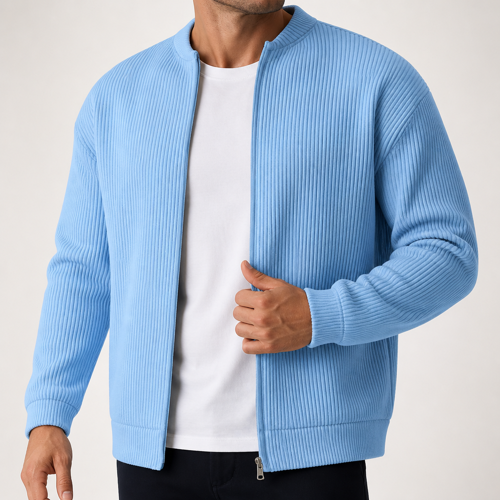 Barnaby | Mens Varsity Jacket Corduroy Baseball Bomber Casual Jacket, Sky Blue