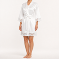 Barnaby | Womens Dressing Gown Satin Lace Robe Loungewear Nightwear, White