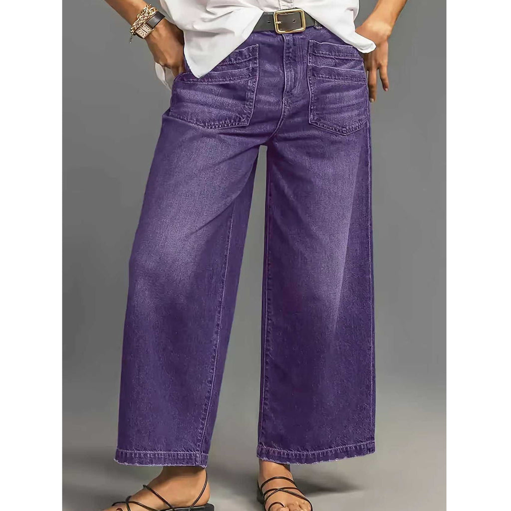 Beatrix | Womens Plus Size High Waisted Wide Leg Denim Jeans - Deep Purple
